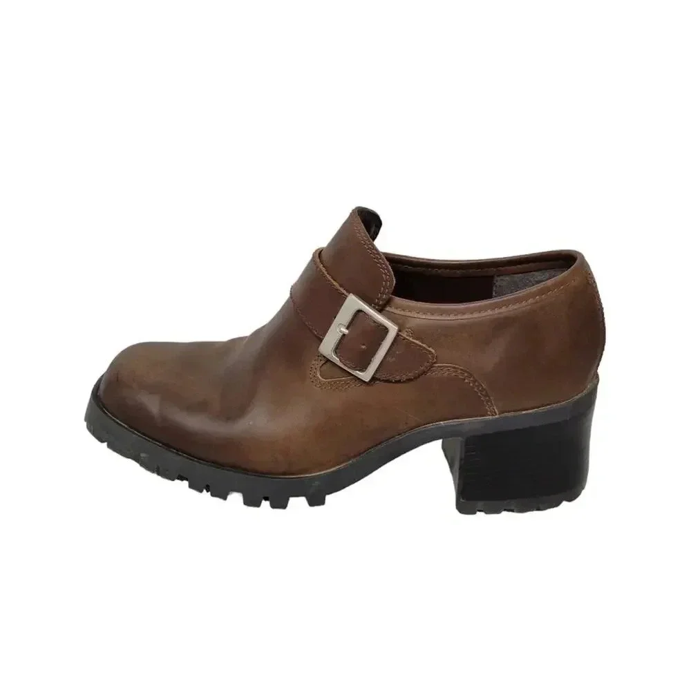 Vintage 1990s Y2K Chunky Heel Square Toe Brown Ankle Boots 6